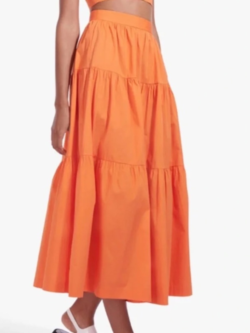 STAUD Tangerine Cotton Poplin Tiered Maxi Sea Skirt Size Small Bright Orange